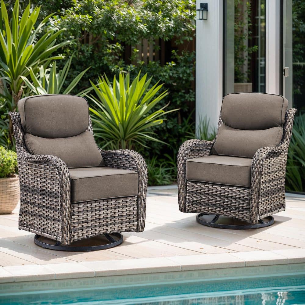 Crescent Moon Swivel Wicker Outdoor Rocking Chair with Cushion Guard Gray Cushions (Set 2-Pack) price history on PriceWatchPro