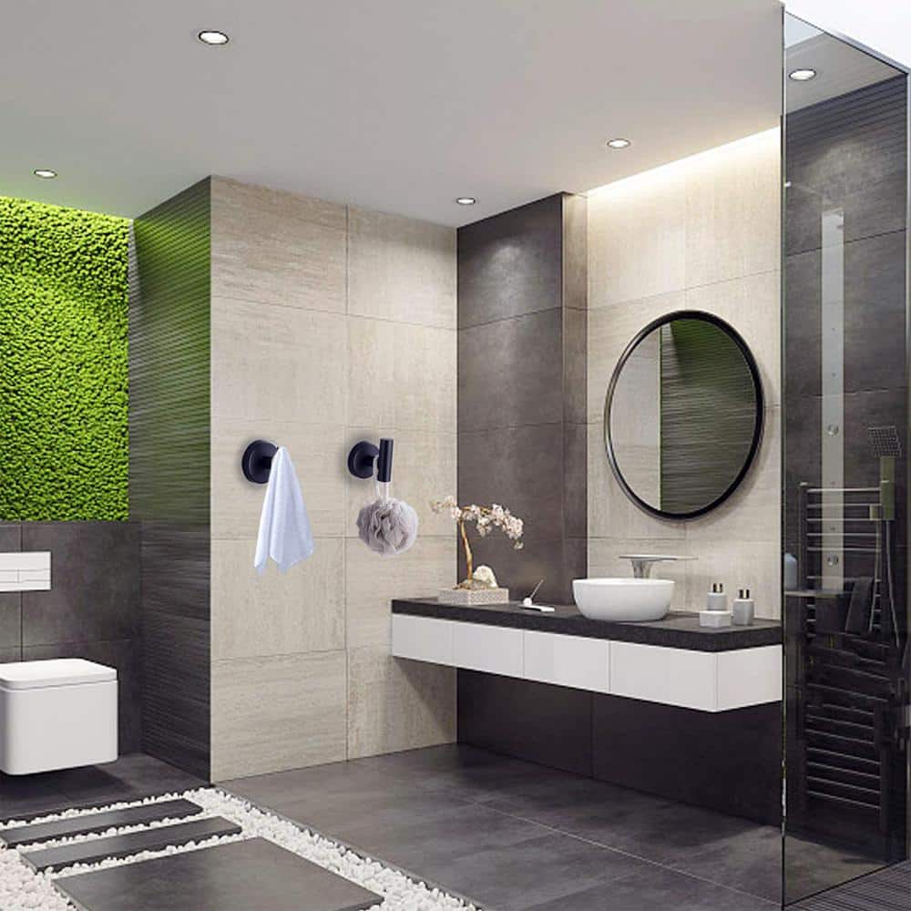 Stainless Steel Matte Black Round Bathroom Robe and Towel Hook Set