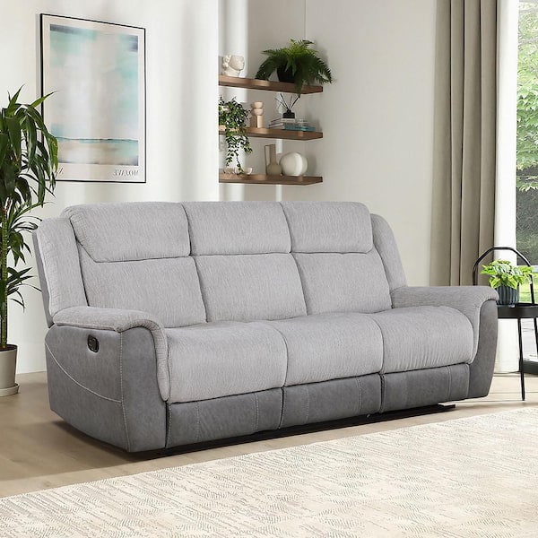 Lazzara Center Hill 86 in. W Pillow Top Arm Chenille and Faux Leather Rectangle Manual Double Reclining Sofa in Gray