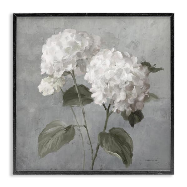 White Hydrangeas Pair by Danhui Nai Black Framed Nature Giclee Art Print 12 in. x 12 in.