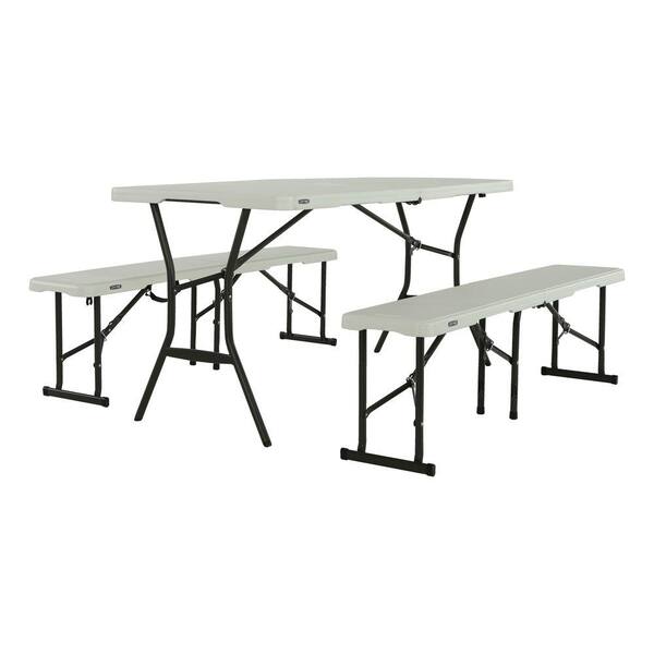 Lifetime 3-Piece Pearl Fold-in-Half Folding Picnic Table Bench Set