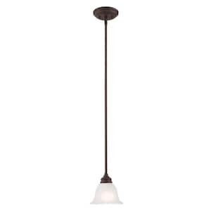 Woodside 6.25 in. 1-Light Bronze Industrial Mini Pendant with Alabaster Glass and No Bulbs Included