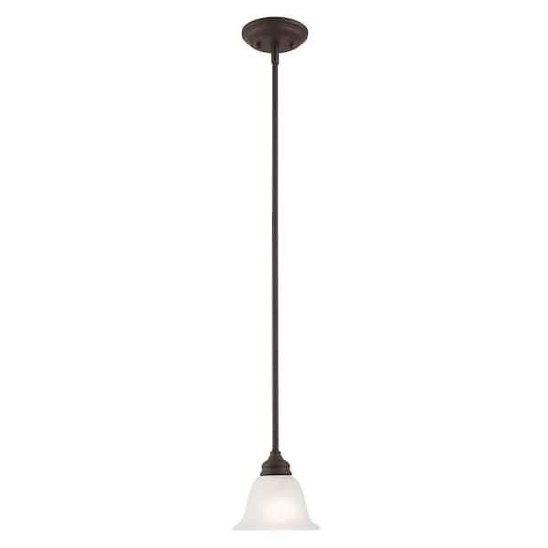 Livex Lighting Woodside 6.25 in. 1-Light Bronze Industrial Mini Pendant with Alabaster Glass and No Bulbs Included