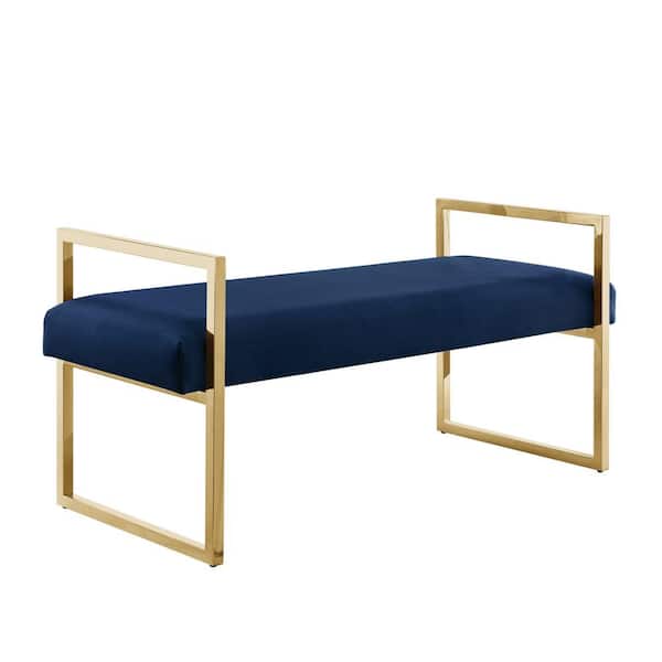 HomeRoots Amelia Navy Blue 48 in. Velvet Bedroom Bench Backless Upholstered