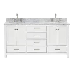 Cambridge 67 in. W x 22 in. D x 36 in. H Double Bath Vanity in White with Carrara White Marble Top with White Basins