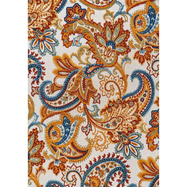 Gordes Paisley High-Low Orange/Multi 8 ft. x 10 ft. Indoor/Outdoor Area Rug
