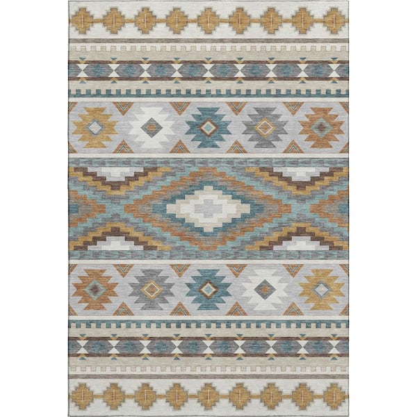 Mayfield Premium Machine Washable Abstract AMF2539 Ivory 8 ft. x 10 ft. Area Rug