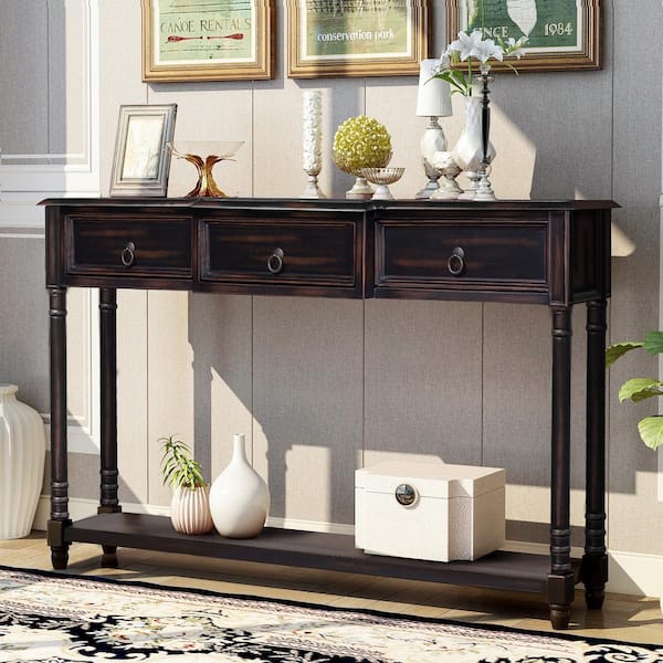 ANBAZAR Espresso Storage Cabinet Console Table with 2-Drawers and