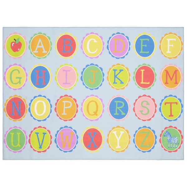 Alphabet ABC Rug 6 ft. x 9 ft. Blue Kids Indoor Classroom Area Rug