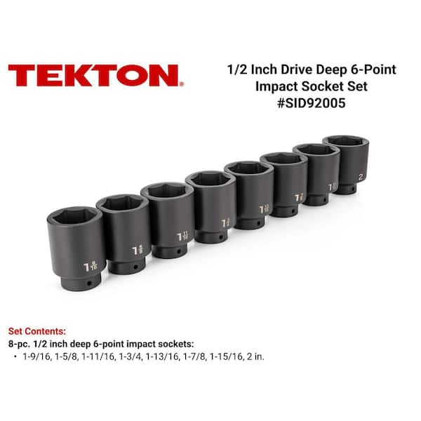 TEKTON 1/2 Inch Drive Deep 6-Point Impact Socket Set, 8-Piece (1-9