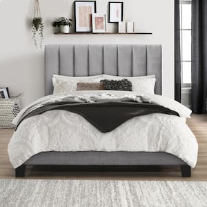 Crestone Upholstered Adjustable Height Full Platform Bed, Silver/Gray