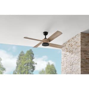 Baymore 52 in. Indoor/Outdoor Matte Black Ceiling Fan with Tupelo Oak Blades and Remote Control Included