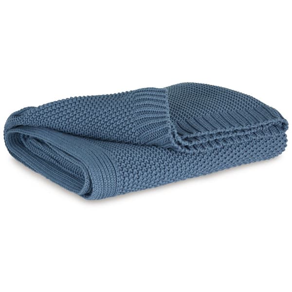 Gayelery Blue Solid Cotton Throw Blanket