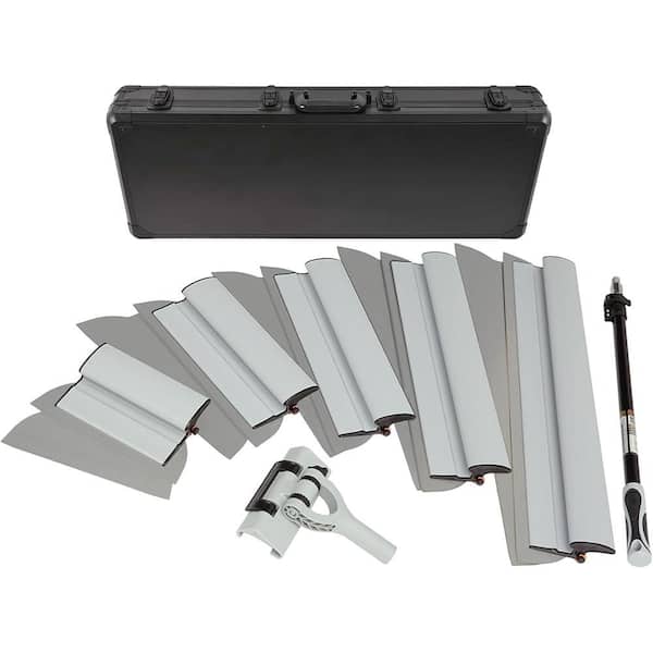 13-Piece Drywall Skimming Blade Set with Extension Pole and Transport Case, Stainless Steel Edge, Ergonomic Handle
