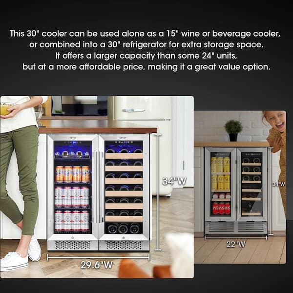Yeego 30 inch Beverage Refrigerator, Two 15'' Coolers Side-by-Side  Freestanding Fridge under Counter Beer for Drink Soda Wine, Hold 160 Cans