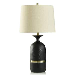 33.75 in. Satin Black, Brushed Brass, Oatmeal Urn Task and Reading Table Lamp for Living Room with Beige Cotton Shade