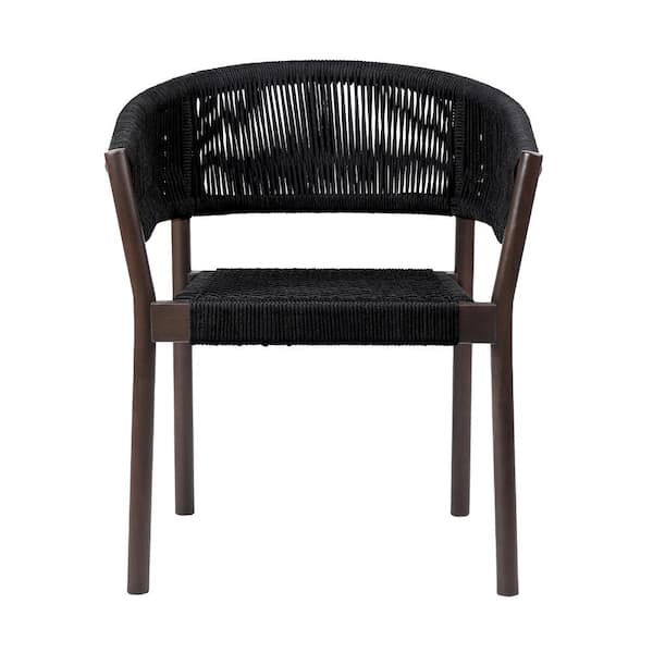Armen Living Doris Eucalyptus Curved, Black Wooden Outdoor Dining Chairs