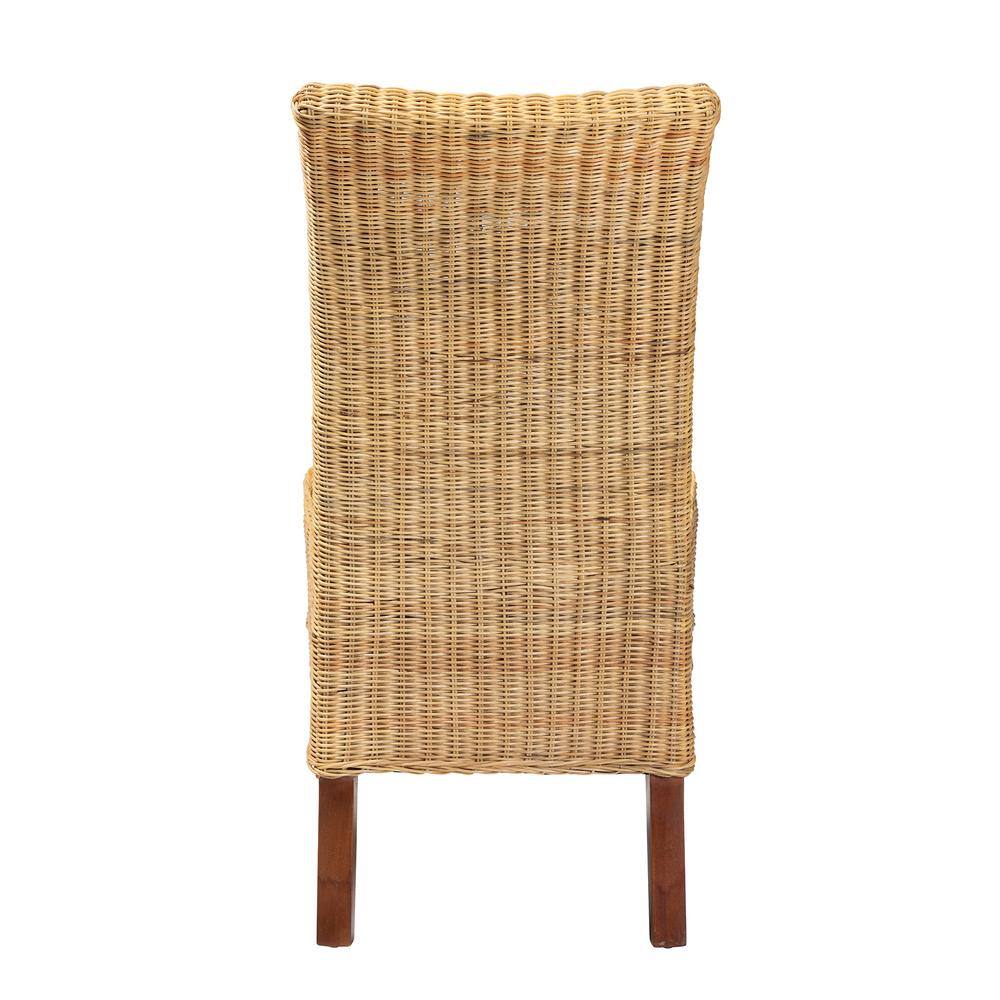 High Back Brown Rattan and Mahogany Dining Chair