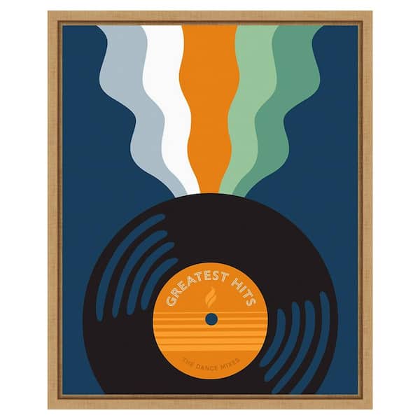 Amanti Art Retro Mixtape And Vinyl III by Laura Marr 16 in. W x 20 in. H. Canvas Wall Art Print Framed in Brown