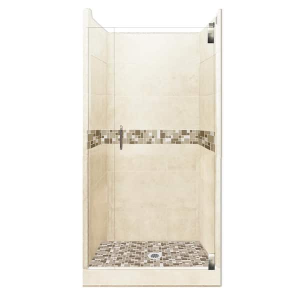 American Bath Factory Tuscany Grand Hinged 42 in. x 42 in. x 80 in. Center Drain Alcove Shower Kit in Desert Sand and Chrome Hardware