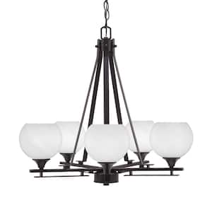 Ontario 22.75 in. 5-Light Dark Granite Geometric Chandelier for Dinning Room with White Marble Shades No Bulbs Included