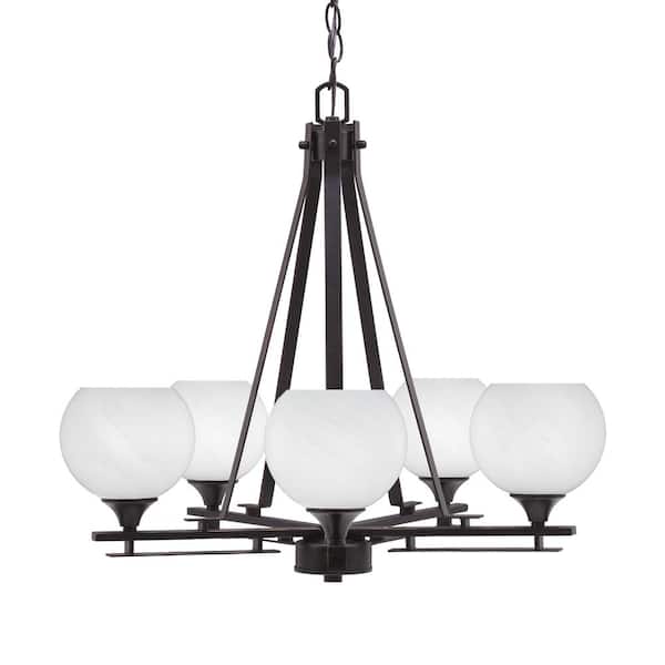 Unbranded Ontario 22.75 in. 5-Light Dark Granite Geometric Chandelier for Dinning Room with White Marble Shades No Bulbs Included