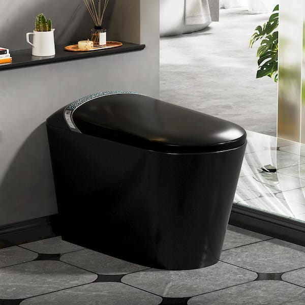 Elongated Bidet Toilet 1. 28 GPF in Black w Auto Open and Flush Auto Soft Close Seat and Hands-Free Adjusted Heated Seat