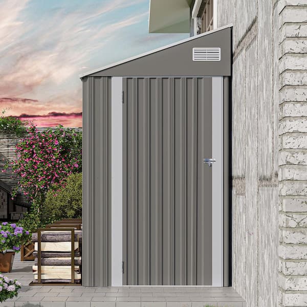 Huluwat 46 in. W Outdoor Heavy Duty Metal Firewood Rack Storage Shed with Single Hinge Door and Vents, Gray