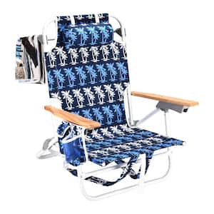 1-Piece Aluminum Backpack Reclining Beach Chair with 5 Adjustable Positions and Beach Towel, Blue White