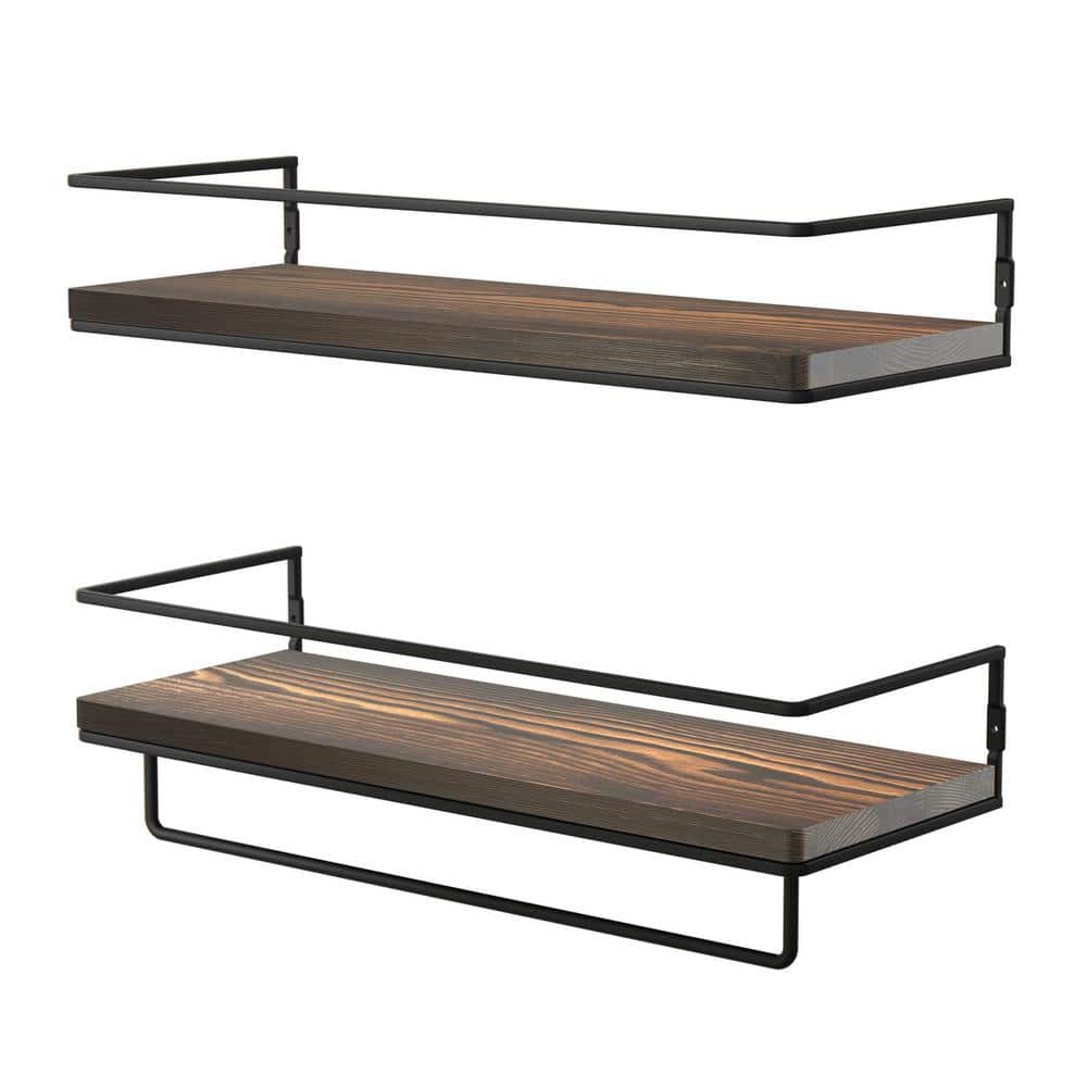 5.71 in. D x 15.7 in. W x 2.28 in. H Black-Brown Floating Shelves with Towe