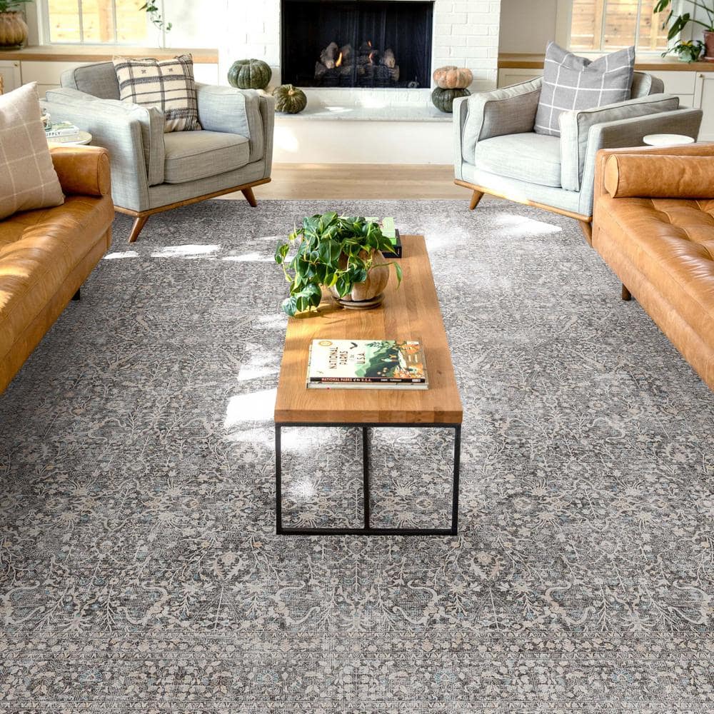 Gray Chenille Vintage Oriental Flat-Weave Area Rug 5'3" x 7'3"