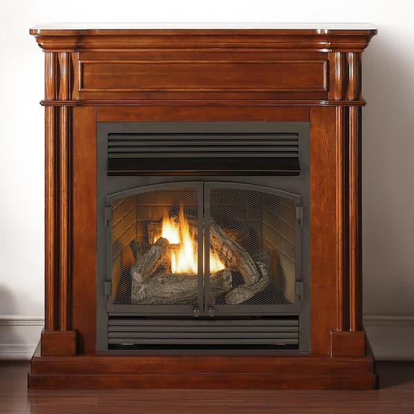 Duluth Forge Dual Fuel Ventless Gas Fireplace - 32,000 BTU, T-Stat Control, Autumn Spice Finish