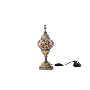 14.5 in. Handmade Multicolor Center Large Mosaic Glass Table Lamp with Brass Color Metal Base