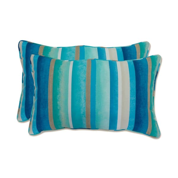 Pillow Perfect Stripe Blue Rectangular Outdoor Lumbar Throw Pillow 2-Pack