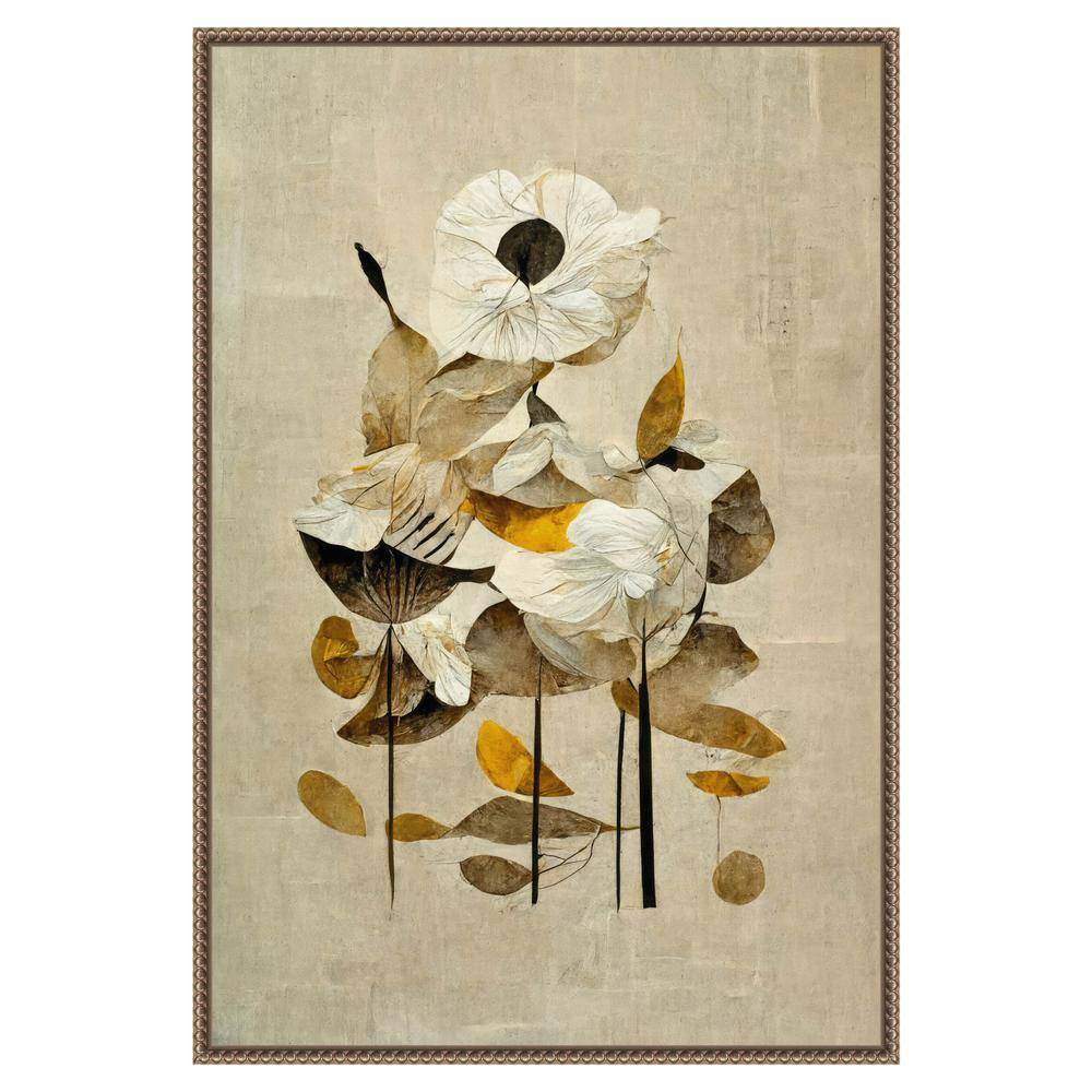 Sunbathing Flower Beaded Bronze Framed Canvas Art