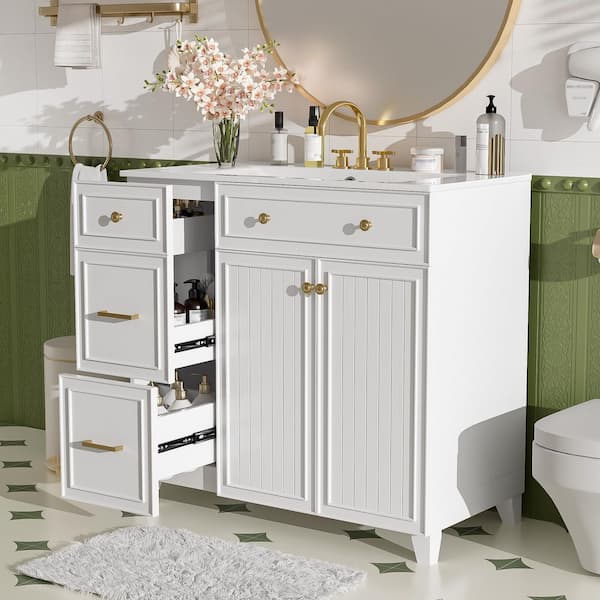 Virubi 36 in. W Single Sink White Morden Bath Vanity with White