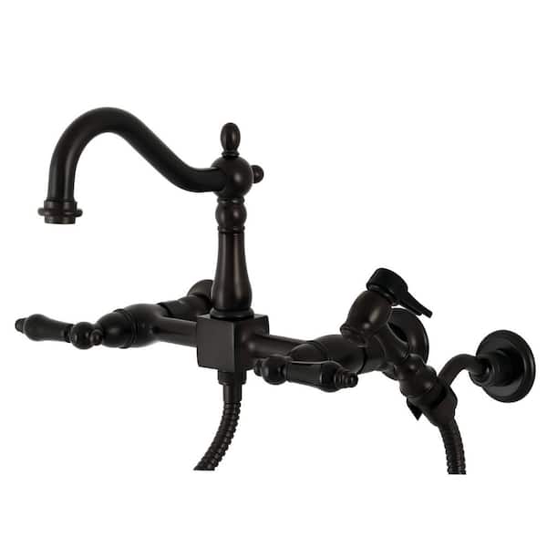 Kingston Brass Duchess 2-Handle Wall-Mount Kitchen Faucet with Side Sprayer in Oil Rubbed Bronze