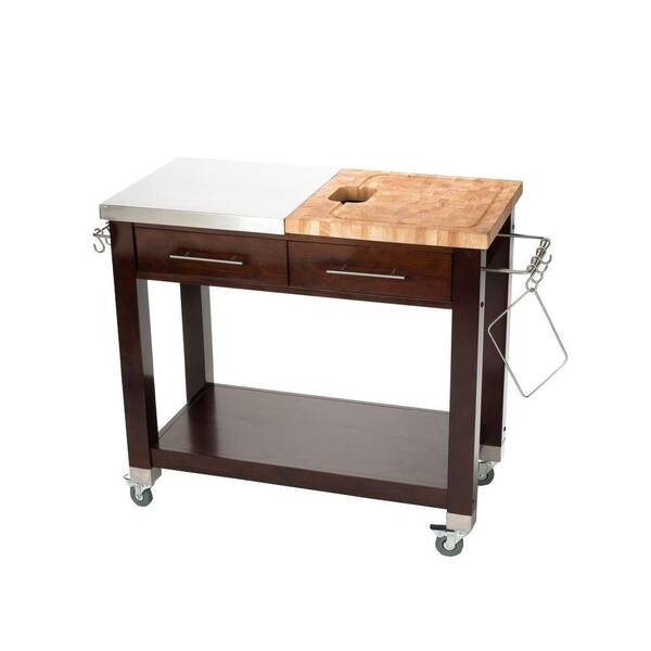 Chris & Chris Chef Stainless Steel Kitchen Cart With Wood Top