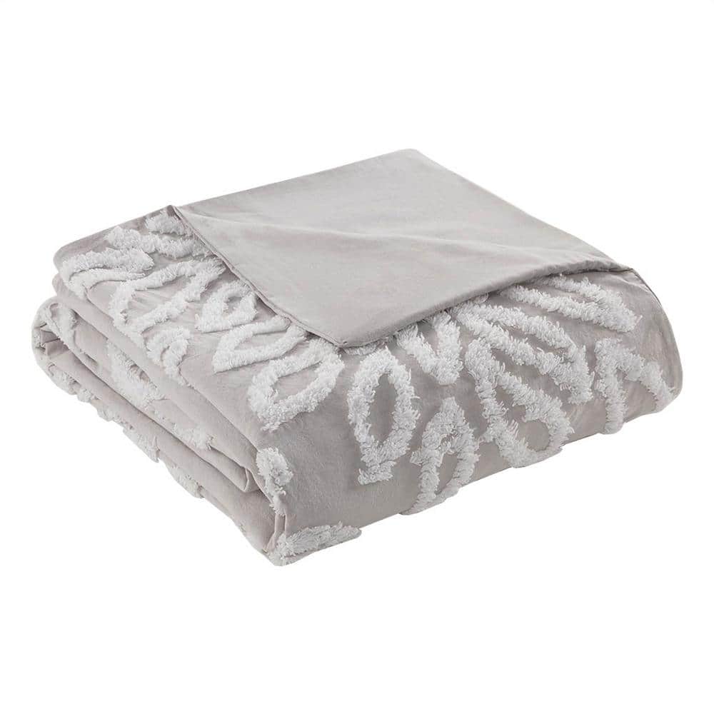Shabby Chic Grey & White Cotton Chenille Floral Duvet Set - King/Cal King