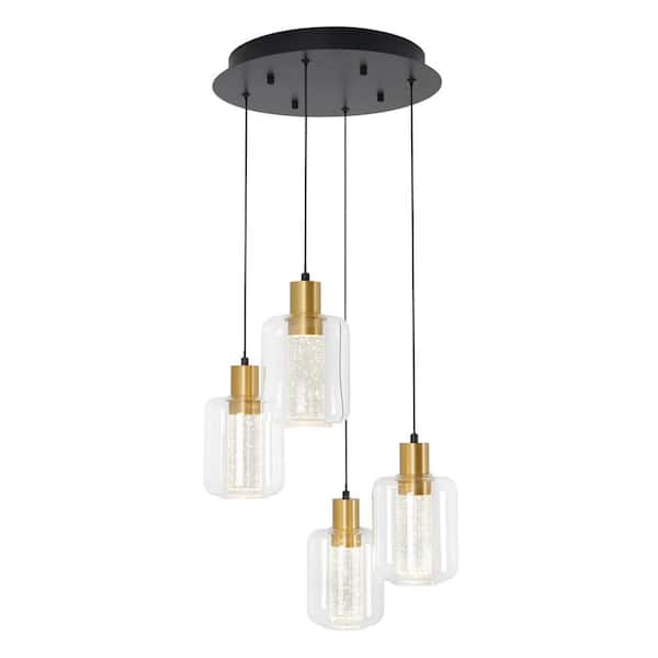 Essence Globe 25-Watt 4-Light Modern Black and Gold Integrated LED Hanging Pendant Light Fixture