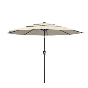 10 ft. LED 3-Tier Patio Market Umbrella in Beige with Double Airvent