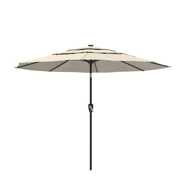 Boyel Living 10 ft. LED 3-Tier Patio Market Umbrella in Beige with Double Airvent