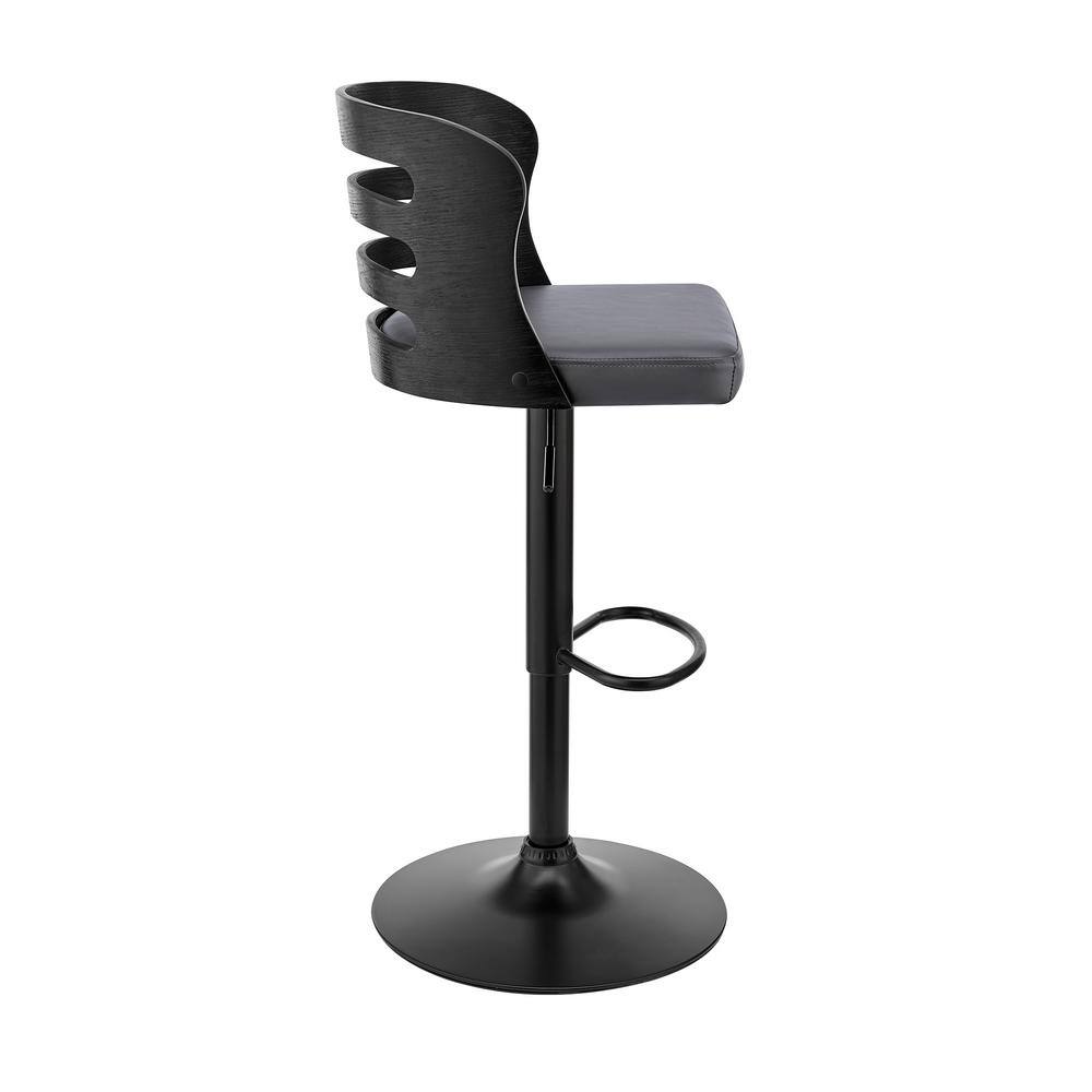 Adjustable Gray Faux Leather and Black Wood Swivel Bar Stool