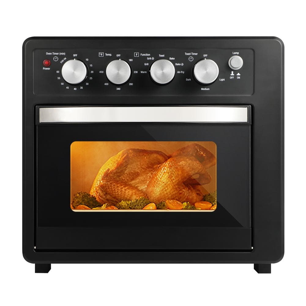 Tafole 1500-Watts 8-Slice Stainless Steel Black Toaster Oven Air Fryer Combo with Built-in Preset Function, Silver
