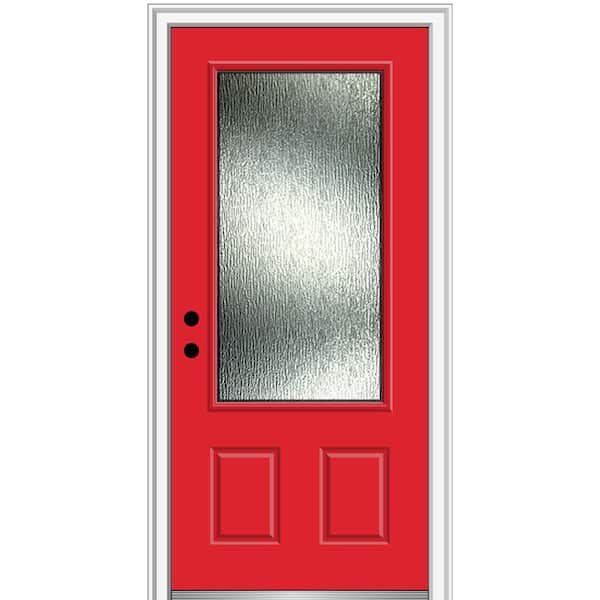 MMI Door Rain Glass 36 in. x 80 in. Right-Hand Inswing 3/4 Lite 2-Panel Painted Red Saffron Prehung Front Door, 4-9/16 in. Frame