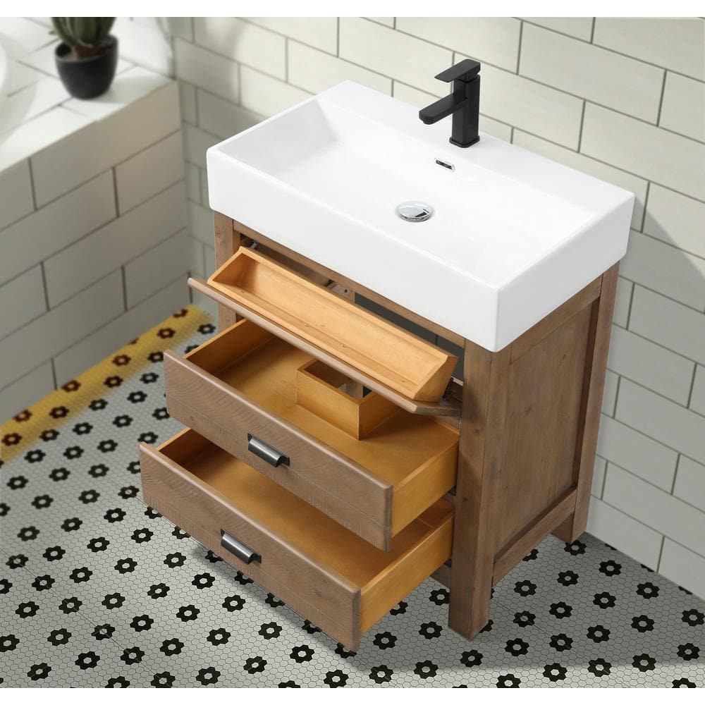 Ava Reclaimed Fir Wood 30" Bathroom Vanity with Ceramic Sink