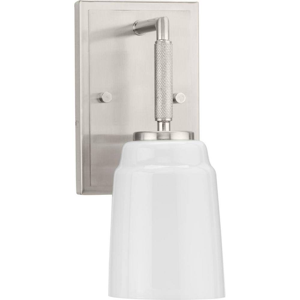 Spenser Brushed Nickel 1-Light Vanity with Opal Glass Shade