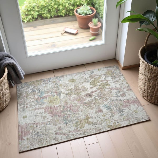 Mayfield Premium Machine Washable Abstract AMF1506 Ivory 2 ft. x 3 ft. Area Rug