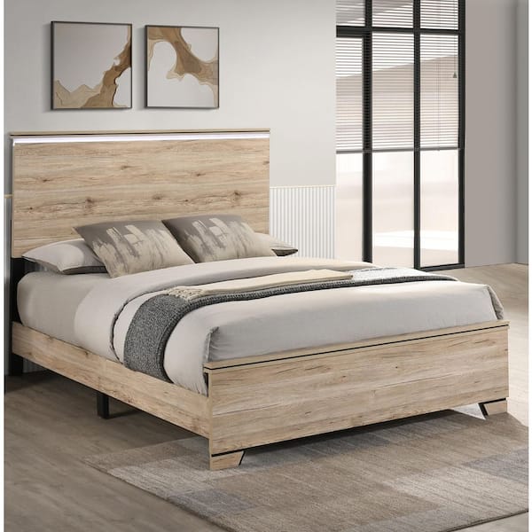 Steph Light Oak (Brown) Wood Frame Eastern King Panel Bed