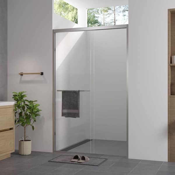 48 in. W x 76 in. H Double Sliding Aluminum Framed Shower Door in Chrome with Clear Tempered Glass